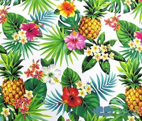 Beyaz Ananas Desenli Döşemelik Kumaş
