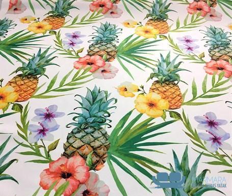 Beyaz Büyük Ananas Desenli Fon Perde Kumaşı - Görsel 4