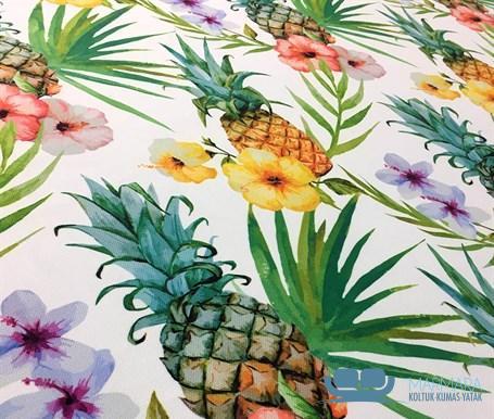 Beyaz Büyük Ananas Desenli Fon Perde Kumaşı - Görsel 10