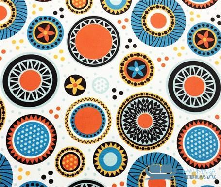 Beyaz Fon Renkli Vintage Daireler Desenli Döşeme Kumaşı - Görsel 3