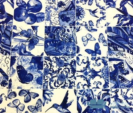 Bleu Blanc Model Fayans Desenli Perdelik Kumaş - Görsel 6