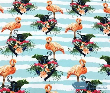 Dalgalı Çizgili Flamingo Desenli Döşemelik Kumaş - Görsel 3