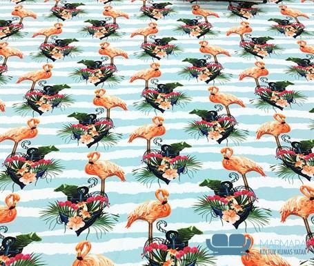 Dalgalı Çizgili Flamingo Desenli Döşemelik Kumaş - Görsel 4