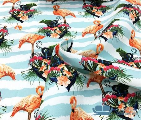 Dalgalı Çizgili Flamingo Desenli Döşemelik Kumaş - Görsel 5