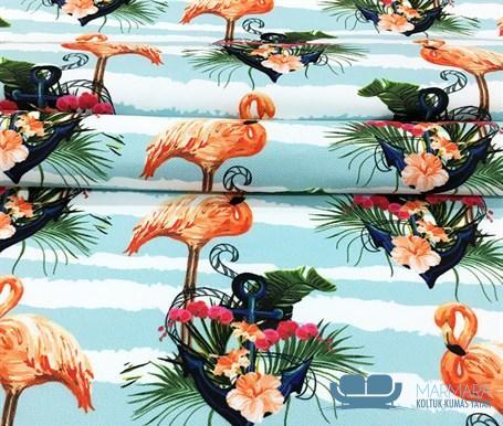 Dalgalı Çizgili Flamingo Desenli Döşemelik Kumaş - Görsel 6