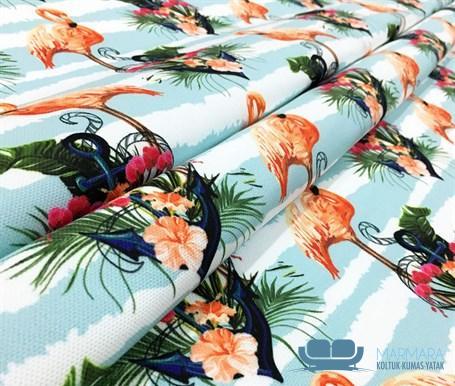 Dalgalı Çizgili Flamingo Desenli Döşemelik Kumaş - Görsel 7