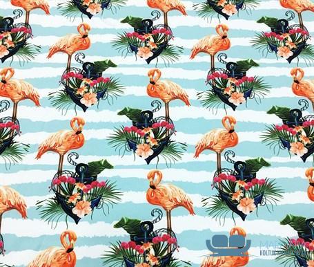 Dalgalı Çizgili Flamingo Desenli Döşemelik Kumaş