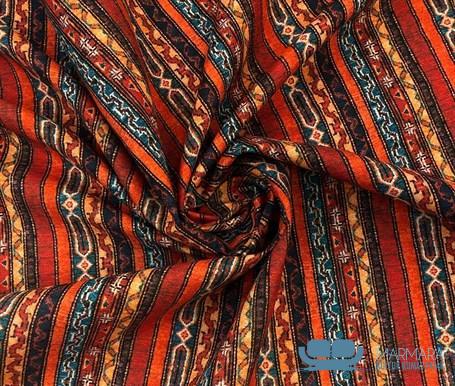 Kırmızı Turuncu Çizgili Kilim Desenli Döşemelik Koltuk Kumaşı - Görsel 3