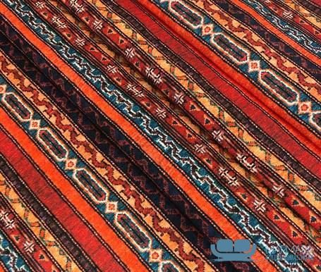 Kırmızı Turuncu Çizgili Kilim Desenli Döşemelik Koltuk Kumaşı - Görsel 4
