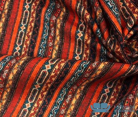 Kırmızı Turuncu Çizgili Kilim Desenli Döşemelik Koltuk Kumaşı - Görsel 5