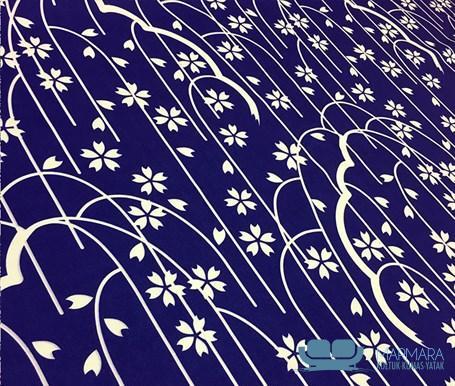 Lacivert Beyaz Dallar ve Çiçekler Desenli Koltuk Kaplama Kumaşı - Görsel 5