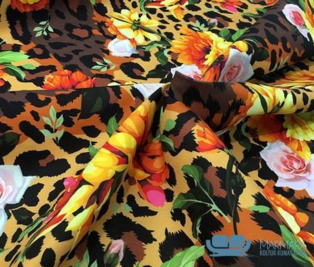 Leopar Desenli Zemin Üzeri Çiçekli Döşeme Kumaşı - Görsel 5