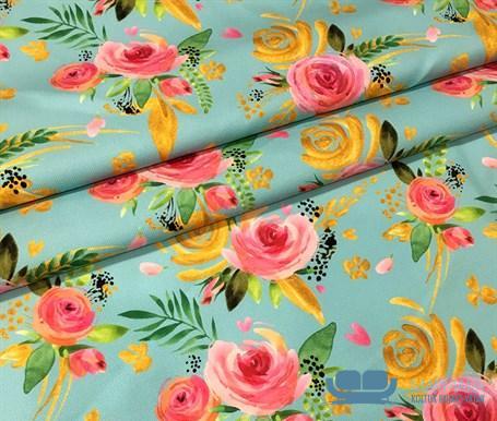 Mint Yeşili Zemin Pembe Güller Desenli Koltuk Döşeme Kumaşı - Görsel 5
