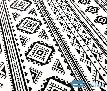 Modern Etnik Desenli Siyah Beyaz Fon Perde Kumaşı - Görsel 4