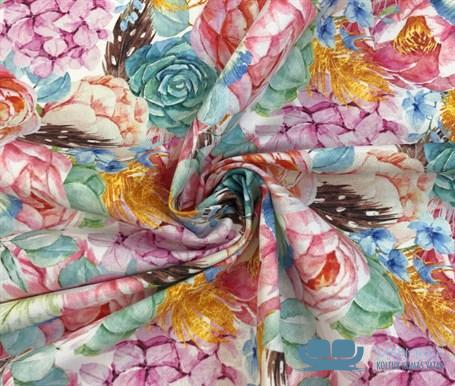 Pastel Suluboya Büyük Çiçek Desenli Döşeme Kumaşı