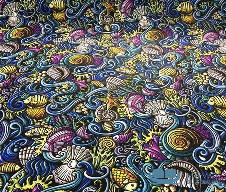 Renkli Balık ve Midye Desenli Döşemelik Kumaş - Görsel 6