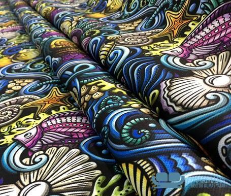 Renkli Balık ve Midye Desenli Döşemelik Kumaş - Görsel 8