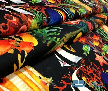 Renkli Tropik Balıklar Desenli Koltuk Kaplama Kumaşı - Görsel 7
