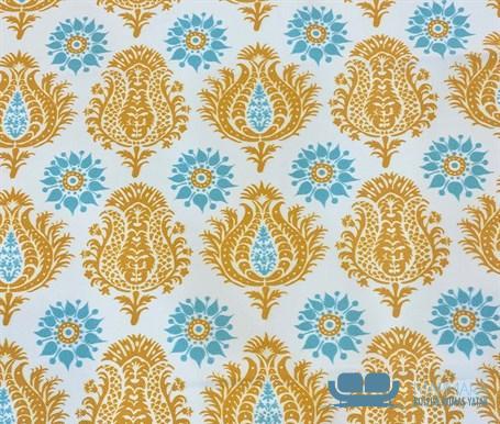 Sarı Mavi Damask Desenli Döşeme Kumaşı - Görsel 3