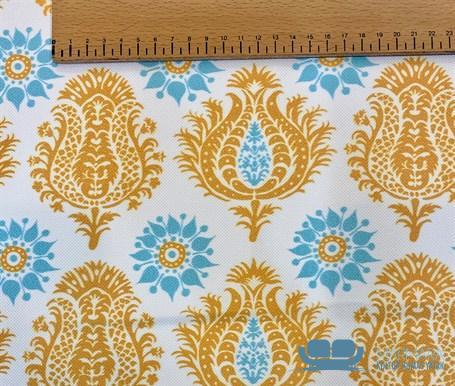 Sarı Mavi Damask Desenli Döşeme Kumaşı - Görsel 4