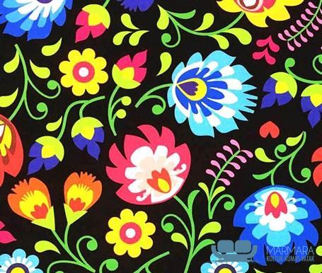 Sarı Mavi Polonya Çiçekleri Desenli Fon Perde Kumaşı - Görsel 3