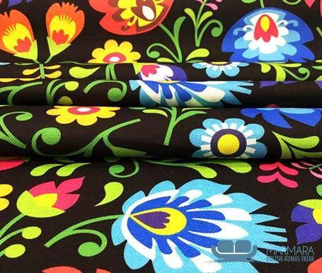 Sarı Mavi Polonya Çiçekleri Desenli Fon Perde Kumaşı - Görsel 4