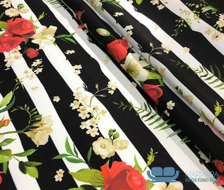 Şeritler Üzeri Çiçek Buketi Desenli Perdelik Kumaş - Görsel 7