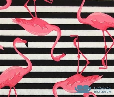 Siyah Beyaz Çizgili Pembe Flamingo Desenli Koltuk Kumaşı - Görsel 6
