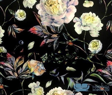 Siyah Zemin Pastel Çiçek Desenli Perde Kumaşı - Görsel 3