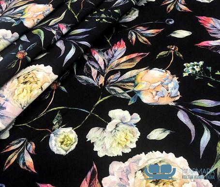 Siyah Zemin Pastel Çiçek Desenli Perde Kumaşı - Görsel 4