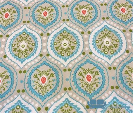 Soft Mavi Damla Yeşil Damask Desenli Koltuk Kumaşı - Görsel 2