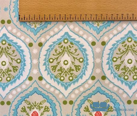 Soft Mavi Damla Yeşil Damask Desenli Koltuk Kumaşı - Görsel 3