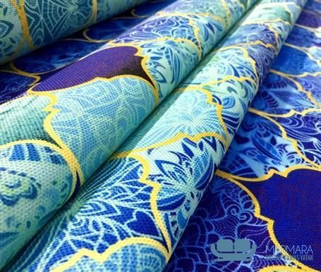 Turkuaz Motifli Moroccan Desenli Döşeme Kumaşı - Görsel 10