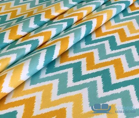Turkuaz Sarı Zigzag Desenli Döşemelik Kumaş - Görsel 2