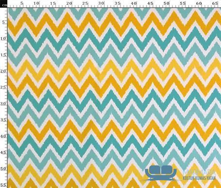 Turkuaz Sarı Zigzag Desenli Döşemelik Kumaş - Görsel 3