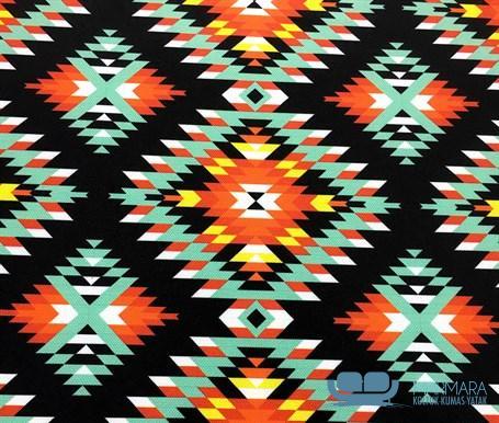Turuncu Turkuaz Etnik Kilim Desenli Döşeme Kumaşı - Görsel 3