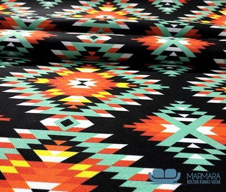 Turuncu Turkuaz Etnik Kilim Desenli Döşeme Kumaşı - Görsel 7
