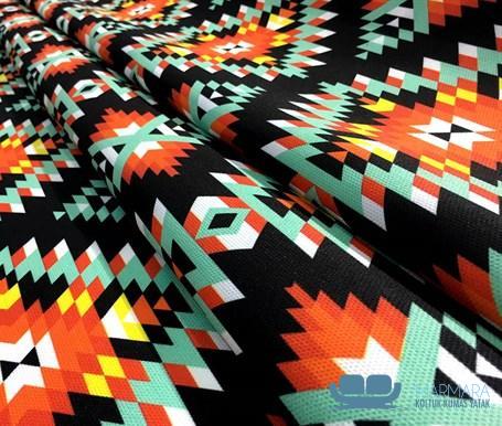 Turuncu Turkuaz Etnik Kilim Desenli Döşeme Kumaşı - Görsel 8