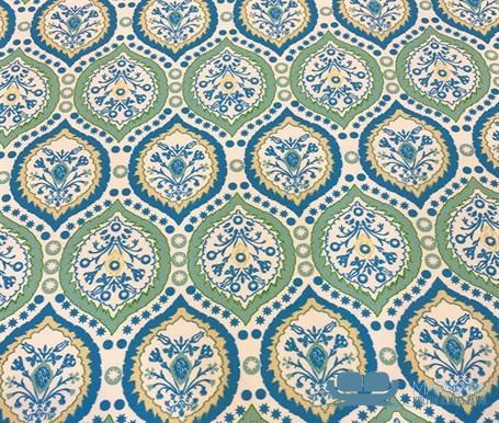 Yeşil Okyanus Mavi Damla Damask Desenli Perdelik Kumaş - Görsel 4