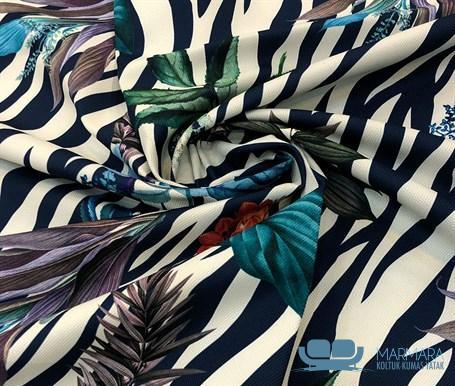 Zebra Dalgalı Zemin Botanik Desenli Döşeme Kumaşı