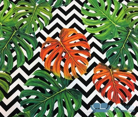 Zigzag Çizgili Yapraklı Döşeme Kumaşı
