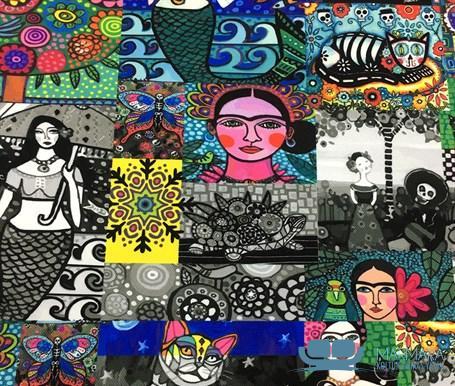 Retro Patchwork Frida Motifli Perde Kumaşı - Görsel 3