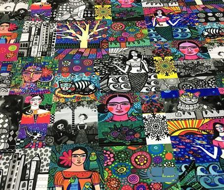 Retro Patchwork Frida Motifli Perde Kumaşı - Görsel 4