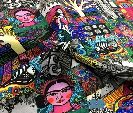 Retro Patchwork Frida Motifli Perde Kumaşı - Görsel 5
