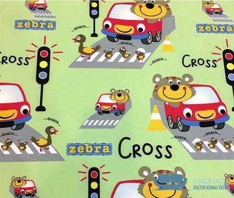 Araba Yol Desenli Çocuk Döşemelik Kumaş