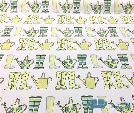Beyaz Yeşil Çizme Desenli Perdelik Kumaş - Görsel 3