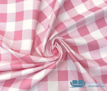 Pembe Beyaz Pötikare Desenli Koltuk Döşeme Kumaşı - Görsel 3