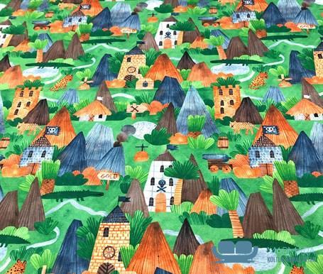 Renkli Kasaba Desenli Döşemelik Kumaş - Görsel 3