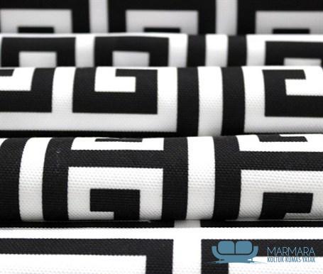 Siyah Beyaz Greek Key Motifli Döşemelik Kumaş - Görsel 5