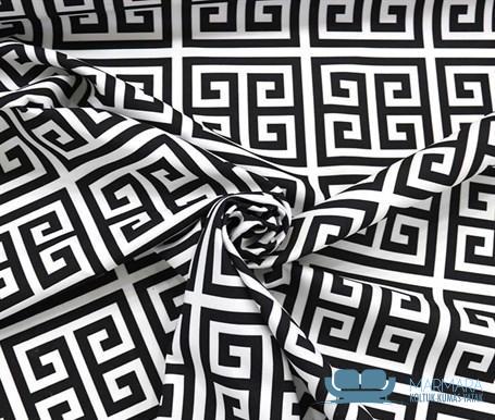 Siyah Beyaz Greek Key Motifli Döşemelik Kumaş - Görsel 6
